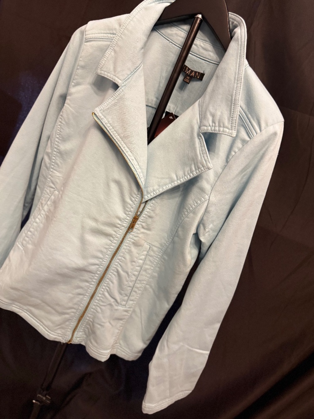 NWT IMAN Brand Moto Jacket, Baby Blue (M)